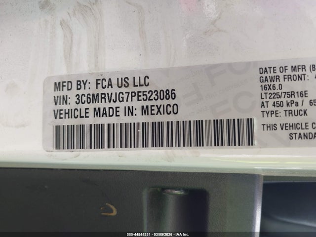 Продаж на аукціоні авто 2023 Ram Promaster 3500 Cargo Van High Roof 159 Wb Ext, vin: 3C6MRVJG7PE523086, номер лоту: 44544331
