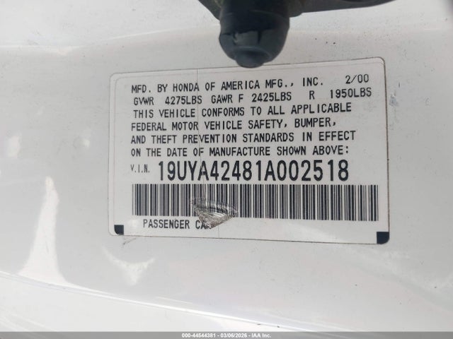 44544381 :رقم المزاد ، 19UYA42481A002518 vin ، 2001 Acura Cl 3.2 مزاد بيع