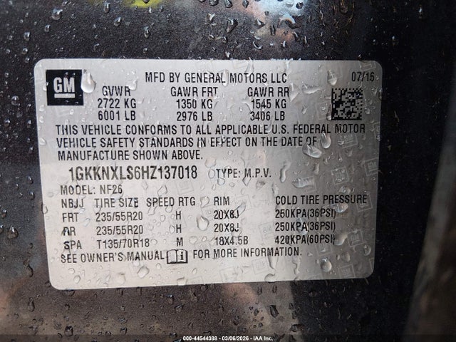 Aukcja sprzedaży 2017 Gmc Acadia Denali, vin: 1GKKNXLS6HZ137018, numer aukcji: 44544388