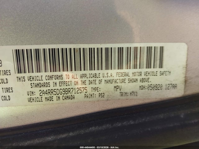 44544400 :رقم المزاد ، 2A4RR5DG9BR712575 vin ، 2011 Chrysler Town & Country Touring مزاد بيع