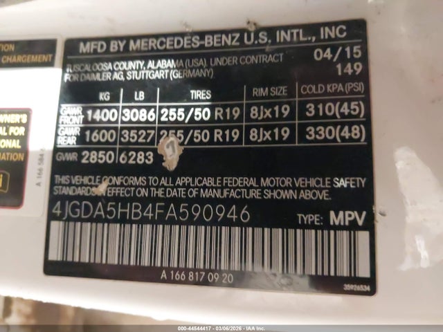 2015 MERCEDES-BENZ ML 350 4JGDA5HB4FA590946 Photo 8