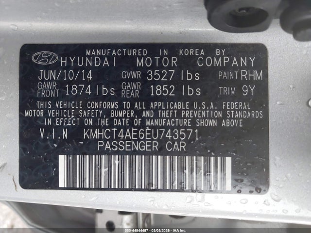 Продажа на аукционе авто 2014 Hyundai Accent Gls, vin: KMHCT4AE6EU743571, номер лота: 44544457