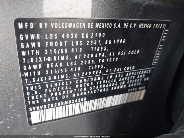 Продаж на аукціоні авто 2024 Volkswagen Taos 1.5t Se, vin: 3VVVX7B28RM024258, номер лоту: 44544495