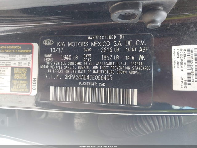 Продаж на аукціоні авто 2018 Kia Rio Lx, vin: 3KPA24AB4JE066405, номер лоту: 44544506