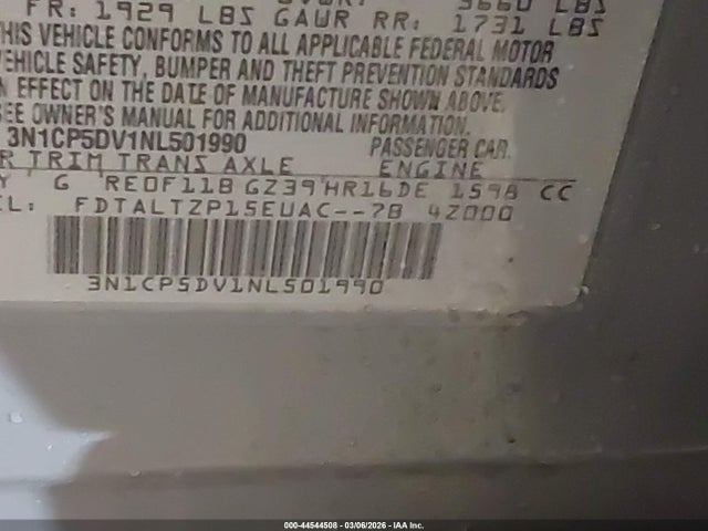 3N1CP5DV1NL501990 Nissan Kicks Sr Xtronic Cvt