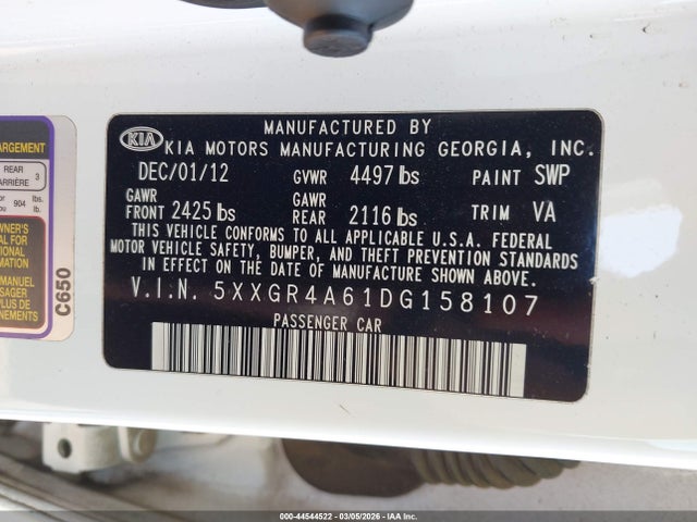 Aukcja sprzedaży 2013 Kia Optima Sx, vin: 5XXGR4A61DG158107, numer aukcji: 44544522