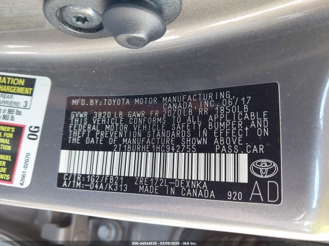 Toyota COROLLA LE 2017 2T1BURHE1HC942755 Image 9