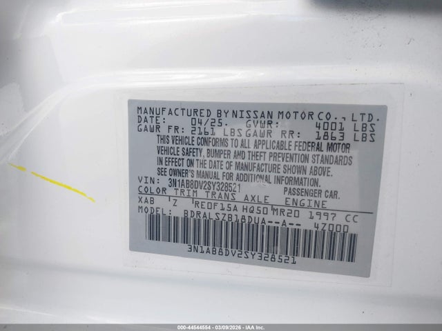 Aukcja sprzedaży 2025 Nissan Sentra Sr, vin: 3N1AB8DV2SY328521, numer aukcji: 44544554