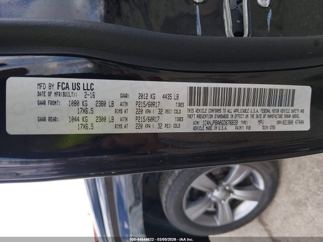 44544622 :رقم المزاد ، 1C4NJPBA0GD676839 vin ، 2016 Jeep Patriot Sport Se مزاد بيع