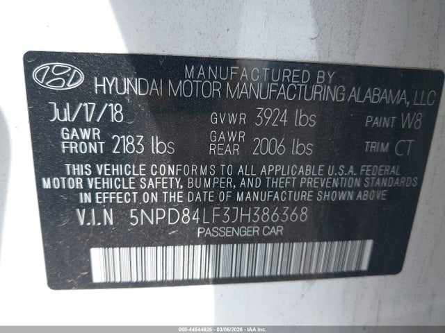 5NPD84LF3JH386368 Hyundai ELANTRA SEL