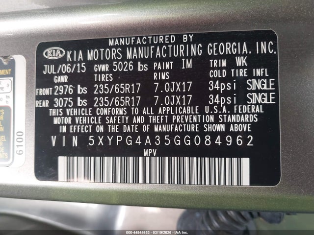 KIA Sorento 2.4l Lx 2016 5XYPG4A35GG084962 Image 9
