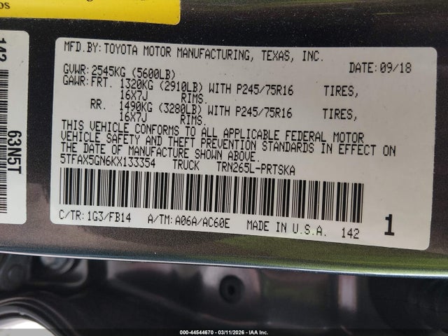 5TFAX5GN6KX133354 Toyota Tacoma Sr