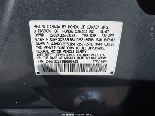 Продаж на аукціоні авто 2008 Acura Mdx Technology Package, vin: 2HNYD28338H509793, номер лоту: 44544682