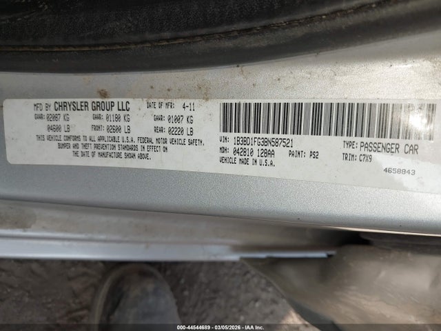 2011 Dodge Avenger Mainstreet მანქანა იყიდება აუქციონზე, vin: 1B3BD1FG3BN587521, აუქციონის ნომერი: 44544689