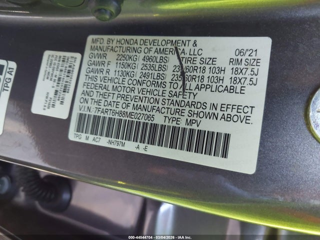 7FART6H88ME027065 Honda Cr-v Hybrid Ex-l