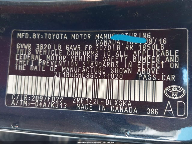 Toyota Corolla S Plus 2016 2T1BURHE8GC731020 Image 9