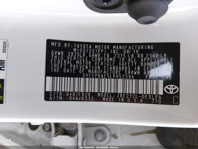 Toyota COROLLA LE 2020 5YFEPRAE5LP052394 Image 9