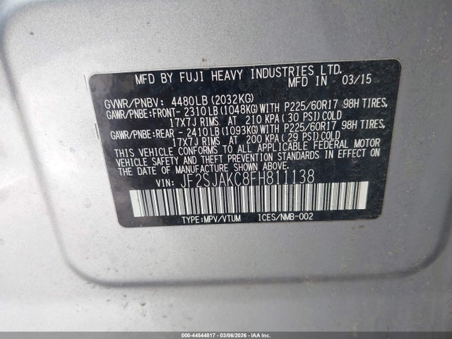 Продажа на аукционе авто 2015 Subaru Forester 2.5i Limited, vin: JF2SJAKC8FH811138, номер лота: 44544817