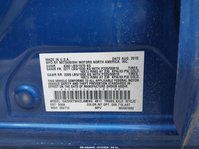 Продаж на аукціоні авто 2015 Mitsubishi Outlander Sport Es, vin: 4A4AR3AU1FE051007, номер лоту: 44544840