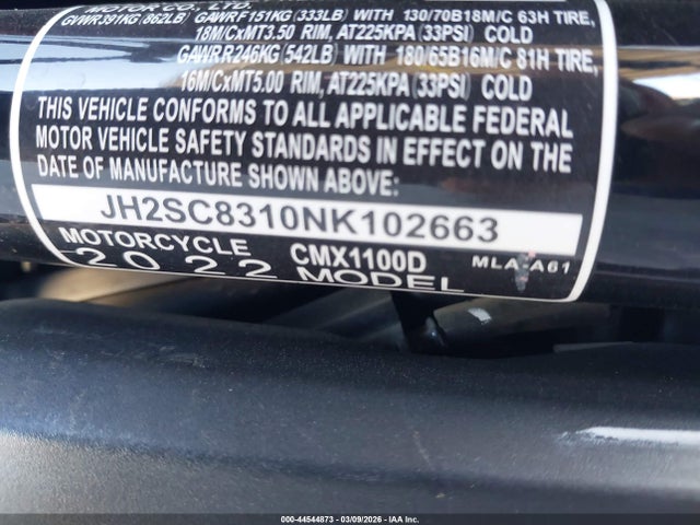 2022 HONDA CMX1100 JH2SC8310NK102663 Photo 9