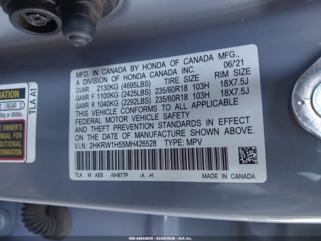 2HKRW1H55MH426528 Honda Cr-v 2wd Ex