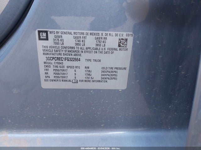 Chevrolet Silverado 1500 1lt 2015 3GCPCREC1FG322664 Image 9