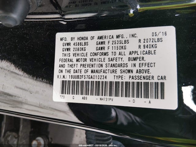44544927 :رقم المزاد ، 19UUB2F57GA010234 vin ، 2016 Acura Tlx V6 Tech مزاد بيع