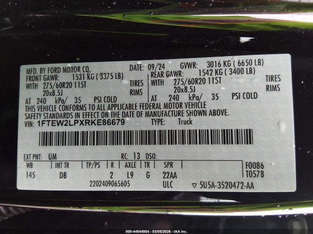 2024 Ford F-150 Stx მანქანა იყიდება აუქციონზე, vin: 1FTEW2LPXRKE86679, აუქციონის ნომერი: 44544954
