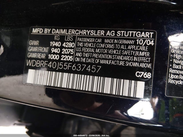 Aukcja sprzedaży 2005 Mercedes-benz C 230 Kompressor Sport, vin: WDBRF40J55F637457, numer aukcji: 44544972