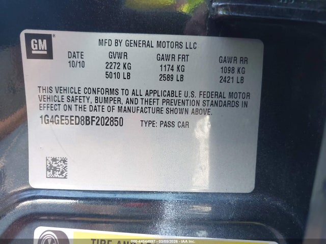 44544997 :رقم المزاد ، 1G4GE5ED8BF202850 vin ، 2011 Buick Lacrosse Cxs مزاد بيع