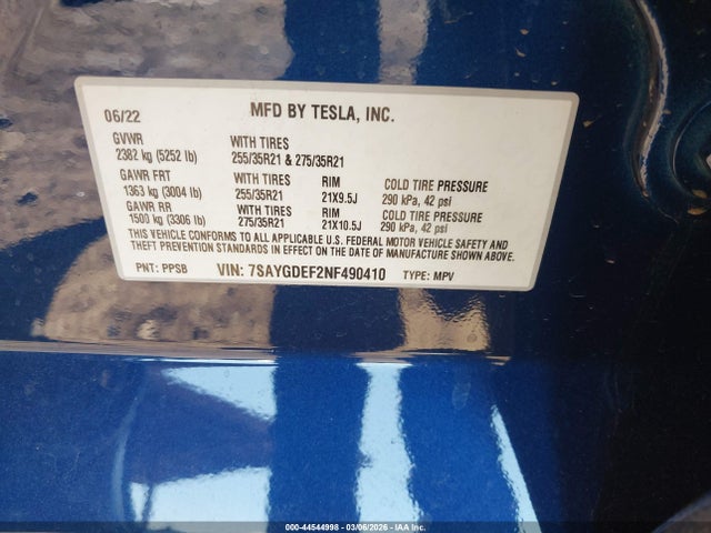 2022 TESLA MODEL Y 7SAYGDEF2NF490410 Photo 8