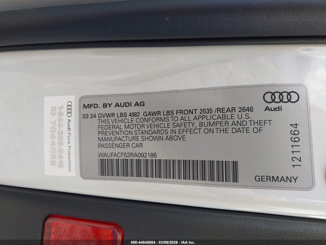 44545004 :رقم المزاد ، WAUFACF53RA092186 vin ، 2024 Audi A5 Sportback Premium Plus 45 Tfsi Quattro S Tronic مزاد بيع