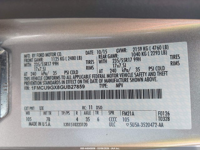 1FMCU9GX8GUB27859 Ford ESCAPE SE