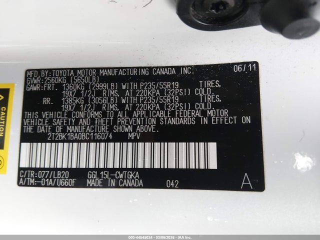 Aukcja sprzedaży 2011 Lexus Rx 350, vin: 2T2BK1BA0BC116074, numer aukcji: 44545024