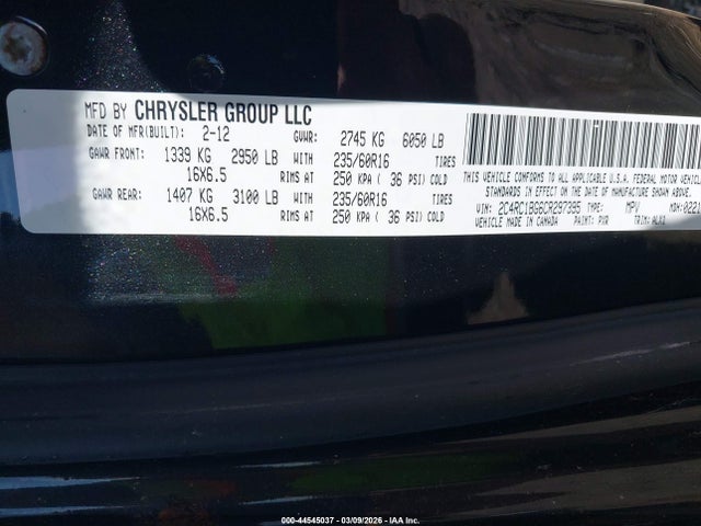 Продажа на аукционе авто 2012 Chrysler Town & Country Touring, vin: 2C4RC1BG6CR297395, номер лота: 44545037