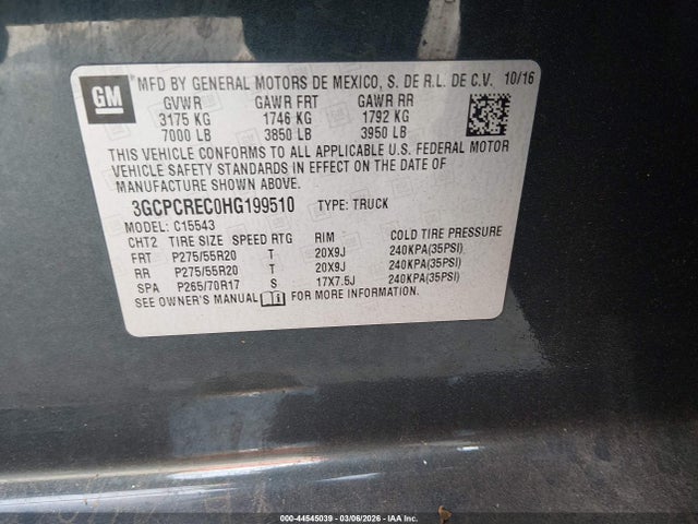 3GCPCREC0HG199510 Chevrolet Silverado 1500 1lt