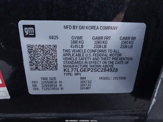 Aukcja sprzedaży 2025 Chevrolet Trax Fwd 1rs, vin: KL77LGEP2SC284928, numer aukcji: 44545042