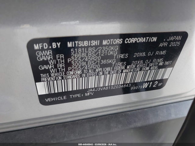 2025 MITSUBISHI OUTLANDER JA4J3VA81SZ034843 Photo 8