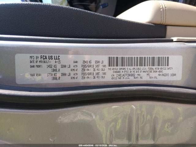 2015 Dodge Durango Sxt მანქანა იყიდება აუქციონზე, vin: 1C4RDJAG7FC843052, აუქციონის ნომერი: 44545046