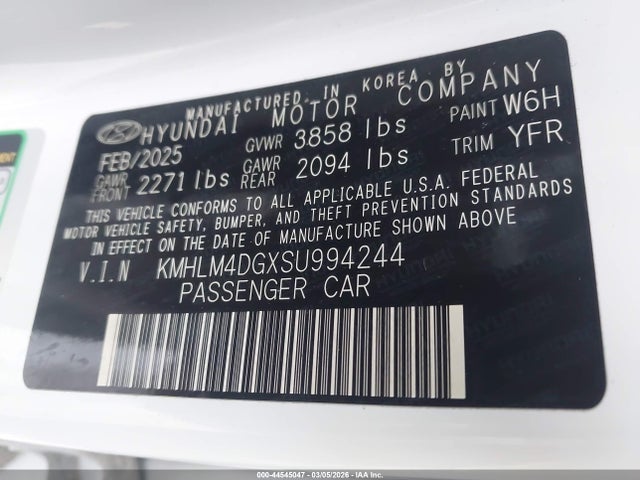 2025 Hyundai Elantra Sel Sport მანქანა იყიდება აუქციონზე, vin: KMHLM4DGXSU994244, აუქციონის ნომერი: 44545047