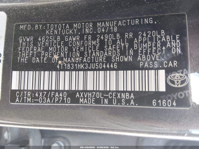 2018 TOYOTA CAMRY HYBRID 4T1B31HK3JU504446 Photo 8