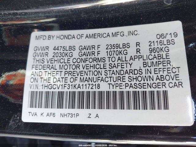 1HGCV1F31KA117218 Honda Accord Sport