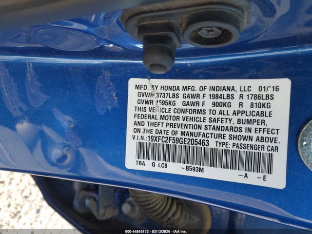 Honda Civic Lx 2016 19XFC2F59GE205463 Image 9