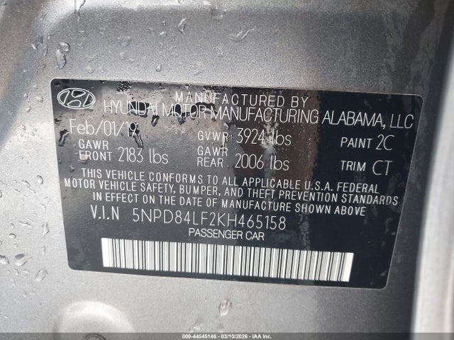 Продаж на аукціоні авто 2019 Hyundai Elantra Value Edition, vin: 5NPD84LF2KH465158, номер лоту: 44545146