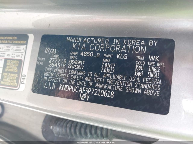 Продаж на аукціоні авто 2023 Kia Sportage Lx, vin: KNDPUCAF5P7210618, номер лоту: 44545167