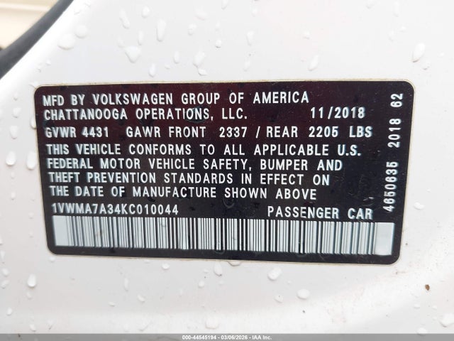 2019 VOLKSWAGEN PASSAT 1VWMA7A34KC010044 Photo 8