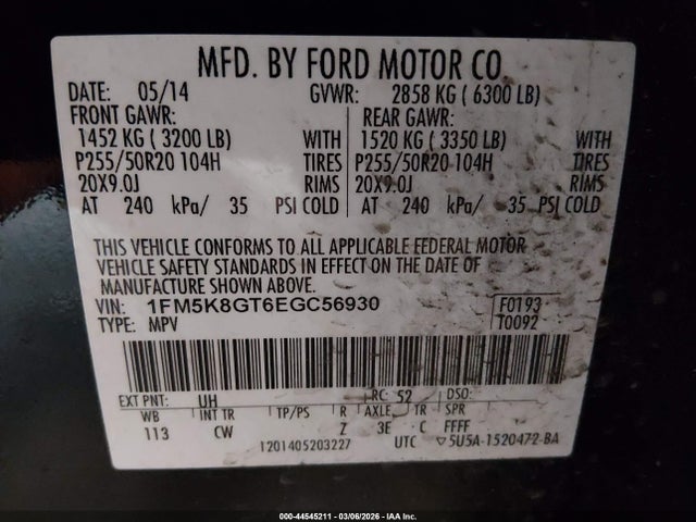 Продажа на аукционе авто 2014 Ford Explorer Sport, vin: 1FM5K8GT6EGC56930, номер лота: 44545211