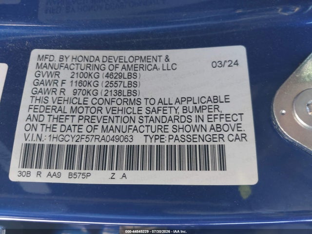 1HGCY2F57RA049063 Honda Accord Hybrid Sport
