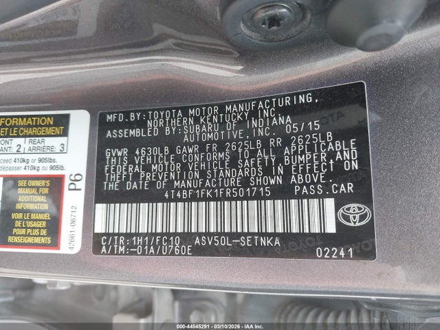 Toyota CAMRY LE 2015 4T4BF1FK1FR501715 Image 9