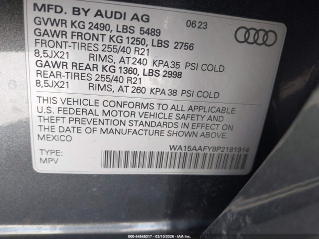 WA15AAFY8P2181914 Audi Q5 Sportback Premium Plus 45 Tfsi S Line Quattro S Tronic